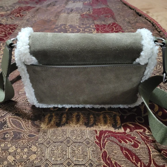 Michael Kors Bradshaw Green Medium Suede Crossbody Bag with White Trim - Picture 4 of 7